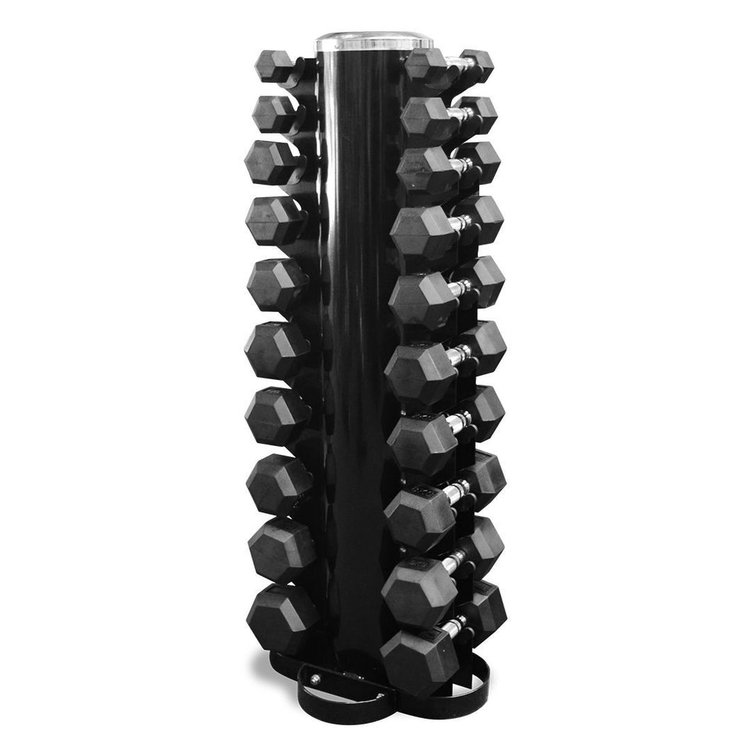 RUBBER HEX DUMBELL PACKAGE WITH VERTICAL RACK