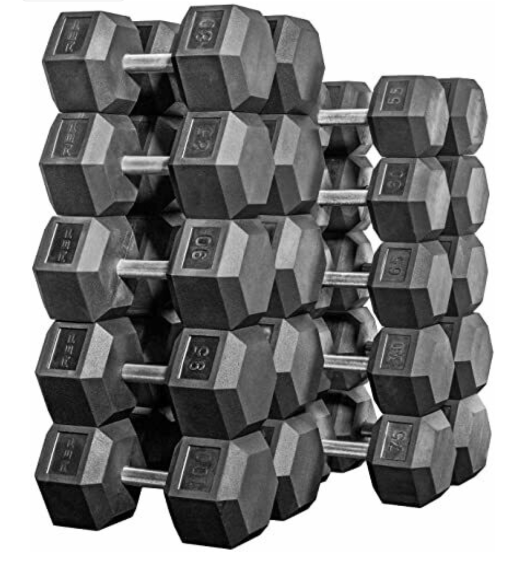 Rubberized hex dumbbells (sold in pairs)
